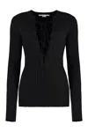 Stella Mccartney Lace-up Knitwear Sweater Ribbed Texture In Black