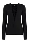 Stella Mccartney Lace-up Knitwear Sweater Ribbed Texture In Black