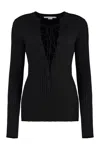 Stella Mccartney Lace-up Knitwear Sweater Ribbed Texture In Black