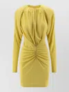 Stella Mccartney Pleated Jersey Long-sleeved Midi Dress In Yellow