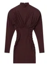Stella Mccartney Pleated Long Sleeve Crepe Jersey Minidress In Brown