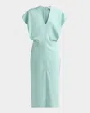 Stella Mccartney Midi Dress With V-neck And Drape In Blue