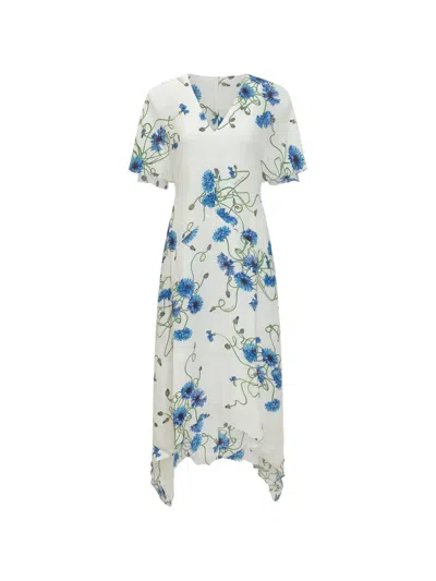 Stella Mccartney Womens Cornflower V-neck Floral Woven Midi Dress In Blue