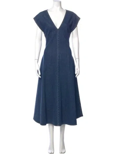 Pre-owned Stella Mccartney V-neck Long Dress In Blue