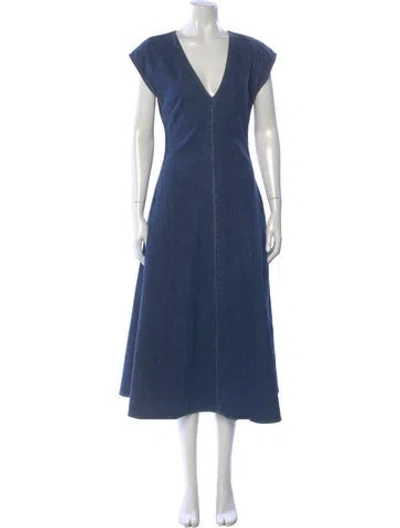 Pre-owned Stella Mccartney V-neck Long Dress In Blue
