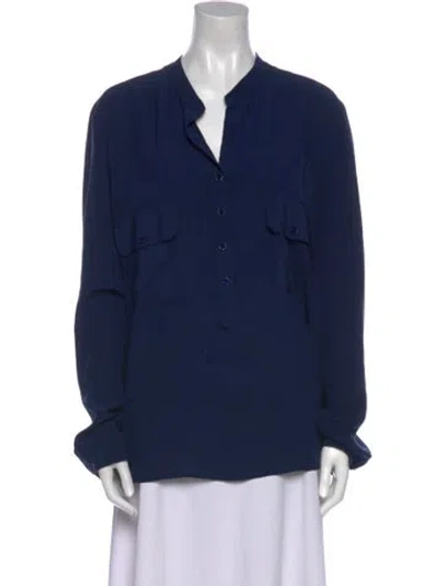 Pre-owned Stella Mccartney V-neck Long Sleeve Blouse In Blue