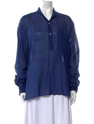Pre-owned Stella Mccartney V-neck Long Sleeve Button-up Top W/ Tags In Blue