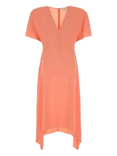 Stella Mccartney Envers Satin Matt Side V Neck Dress In Orange