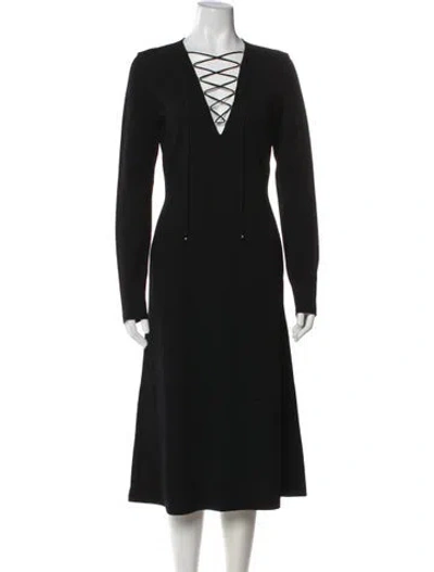 Pre-owned Stella Mccartney V-neck Midi Length Dress In Black