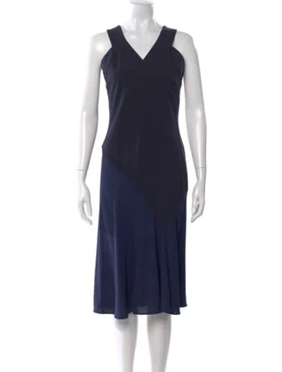 Pre-owned Stella Mccartney V-neck Midi Length Dress In Blue