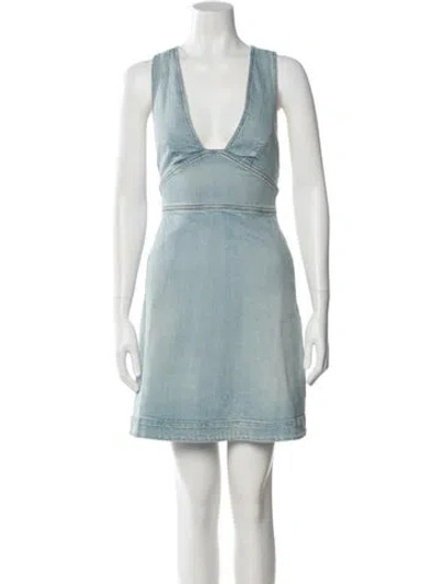 Pre-owned Stella Mccartney V-neck Mini Dress In Blue