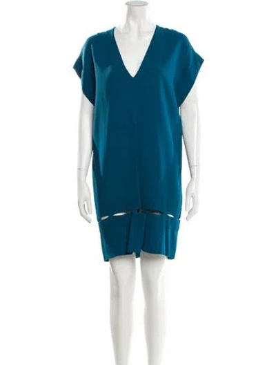 Pre-owned Stella Mccartney V-neck Mini Dress In Blue