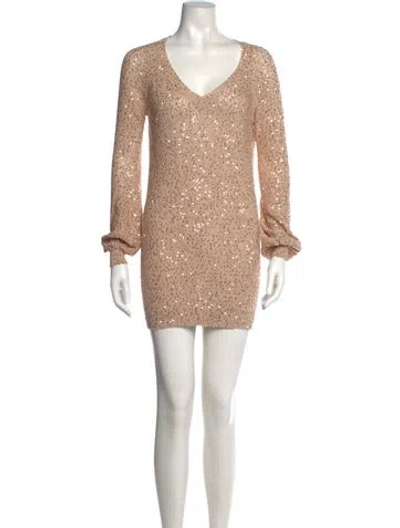 Pre-owned Stella Mccartney V-neck Mini Dress In Neutral