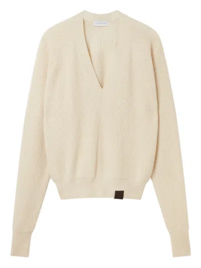 Stella Mccartney V-neck Ribbed Sweater In Neutral