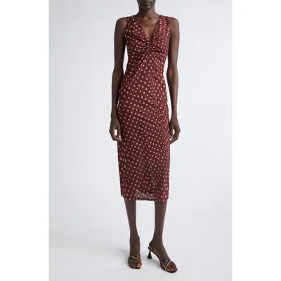 Stella Mccartney V-neck Sleeveless Polka Dot Mesh Midi Dress In Pink