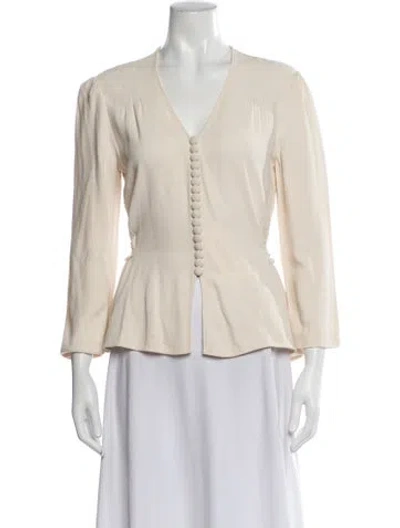 Pre-owned Stella Mccartney V-neck Three-quarter Sleeve Blouse In Neutral