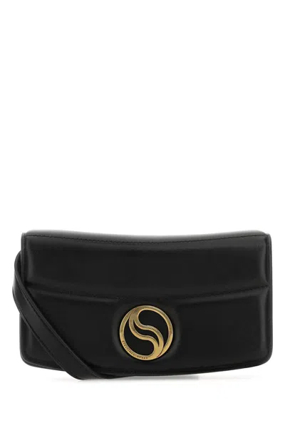 Stella Mccartney Yellow Logo Plaque Crossbody Bag In Black