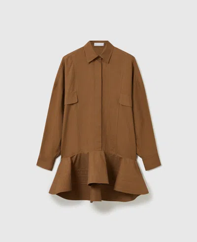 Stella Mccartney Washed Cotton Peplum Shirt Dress In Brown