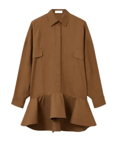 Stella Mccartney Washed Cotton Peplum Shirt Dress In Brown
