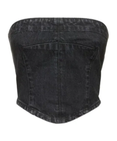 Stella Mccartney Washed Denim Cropped Bustier Top In Black
