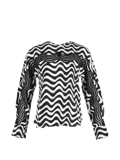 Pre-owned Stella Mccartney Wave-print Long-sleeve Blouse In Black