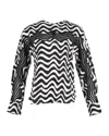 Stella Mccartney Wave-print Long-sleeve Blouse In Black And White Silk In Black