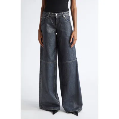 Stella Mccartney Waxed Organic Cotton Denim Wide Leg Jeans In Blue