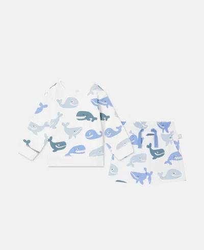 Stella Mccartney Kids' Whale Print Jersey Top And Shorts Set In White