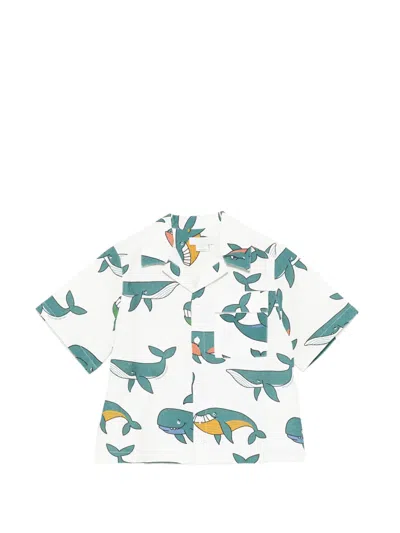 Stella Mccartney Kids' Whale-print Pocket Shirt In White
