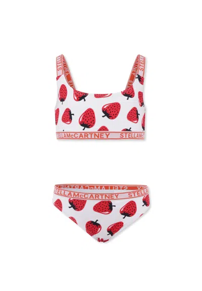 Stella Mccartney Kids' White Bikini For Girl With Strawberry Print In Red