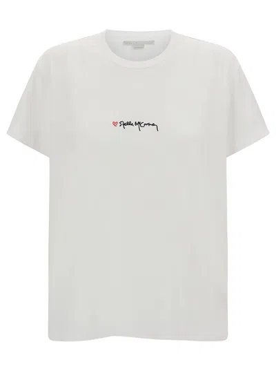 Stella Mccartney White Crewneck T-shirt With Embroidered Logo At The Front In Cotton Woman