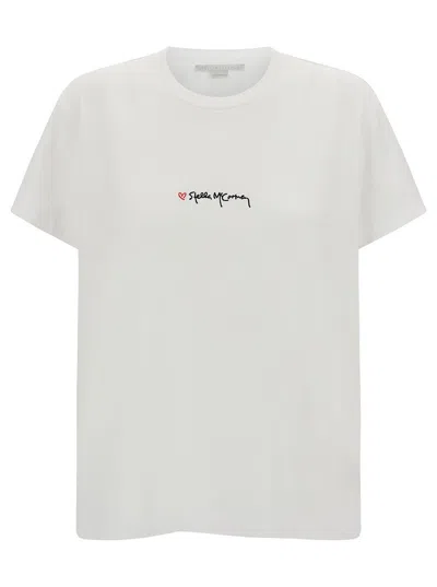 Stella Mccartney White Crewneck T-shirt With Embroidered Logo At The Front In Cotton Woman In Pure White