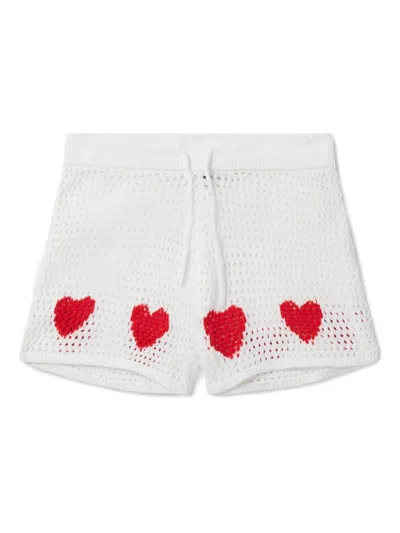 Stella Mccartney Kids' White Crochet Shorts With Red Hearts