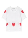STELLA MCCARTNEY WHITE CROCHET T-SHIRT WITH RED HEARTS