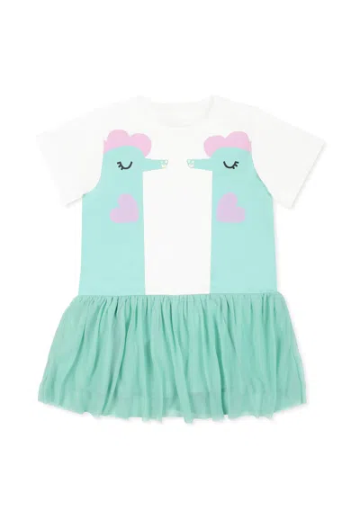 Stella Mccartney White Dress For Baby Girl With Seahorses In Ivory