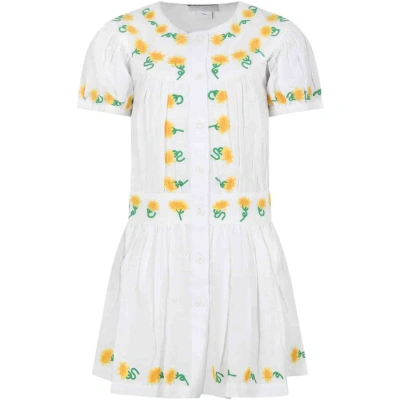 Stella Mccartney Kids' White Dress For Girl With Embroidered Sunflowers
