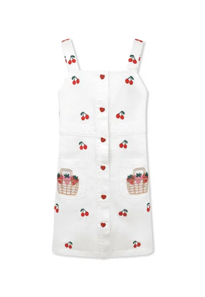 Stella Mccartney Kids' White Dungarees For Girl With Cherries In Ivory
