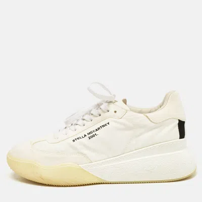 Pre-owned Stella Mccartney White Fabric And Faux Suede Eclypse Low Top Sneakers Size 40