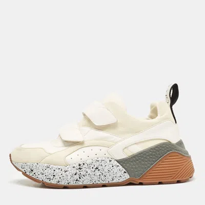 Pre-owned Stella Mccartney White Faux Leather And Faux Suede Eclypse Sneakers Size 40