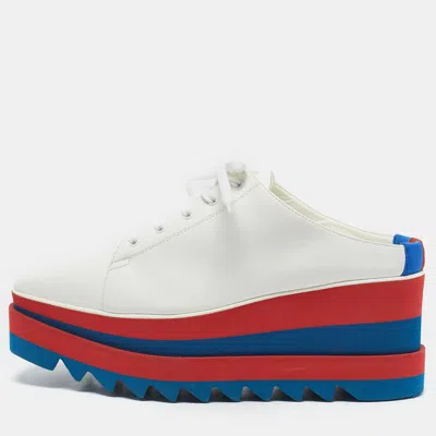 Pre-owned Stella Mccartney White Faux Leather Elyse Platform Mules Size 38.5