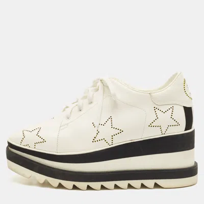 Pre-owned Stella Mccartney White Faux Leather Elyse Star Platform Derby Sneakers Size 38
