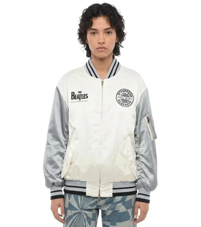 Stella Mccartney White Graphic Band Collar Jacket In Gray
