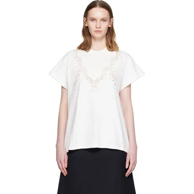 Stella Mccartney White Lace Mix Washed Jersey Cotton T-shirt