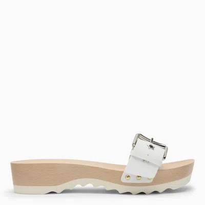 STELLA MCCARTNEY WHITE LEATHER AND WOOD CLOGS FOR WOMEN