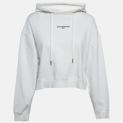 Pre-owned Stella Mccartney White Logo Print Cotton Cropped Hoodie S