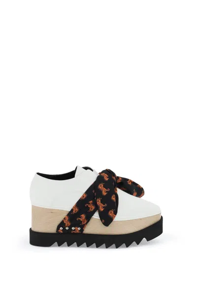 STELLA MCCARTNEY WHITE PLATFORM LOAFERS WITH PRINTED BAND