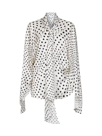 Stella Mccartney White Polka Dot-print Viscose Tie Collar Shirt