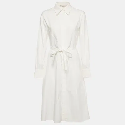 Pre-owned Stella Mccartney White Poplin Button Front Belted Midi Dress S
