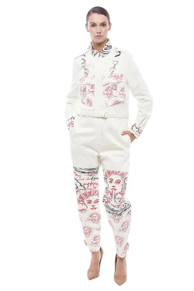 Stella Mccartney White Printed Shirt Collar Jacket In Multi