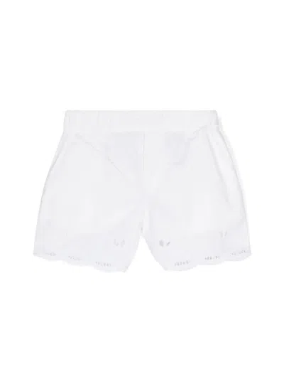 Stella Mccartney Kids' White Sangallo Cotton Shorts With Scalloped Hem